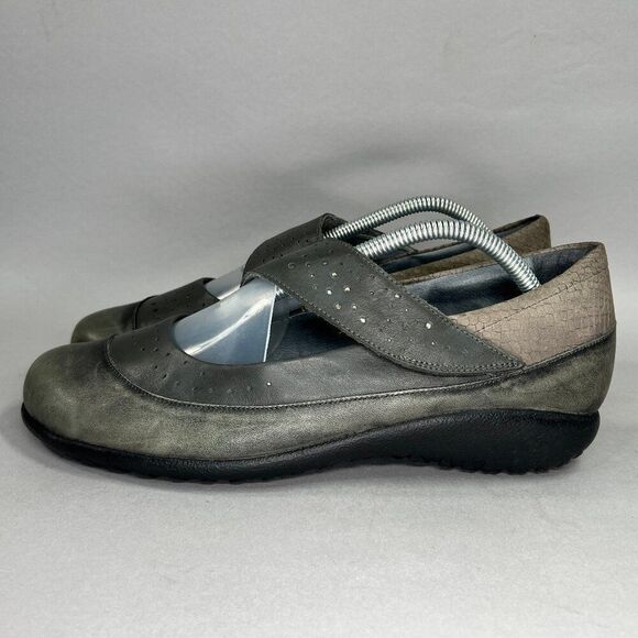 NAOT Mary Jane Shoes Women's Size 11.5 Gray Leather Slip On Comfort Adj Strap - Picture 4 of 12